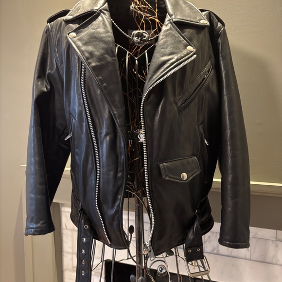 Sieve’s Leather Fashions Black Leather Moto Jacket Belted Biker Style - Picture 7 of 9